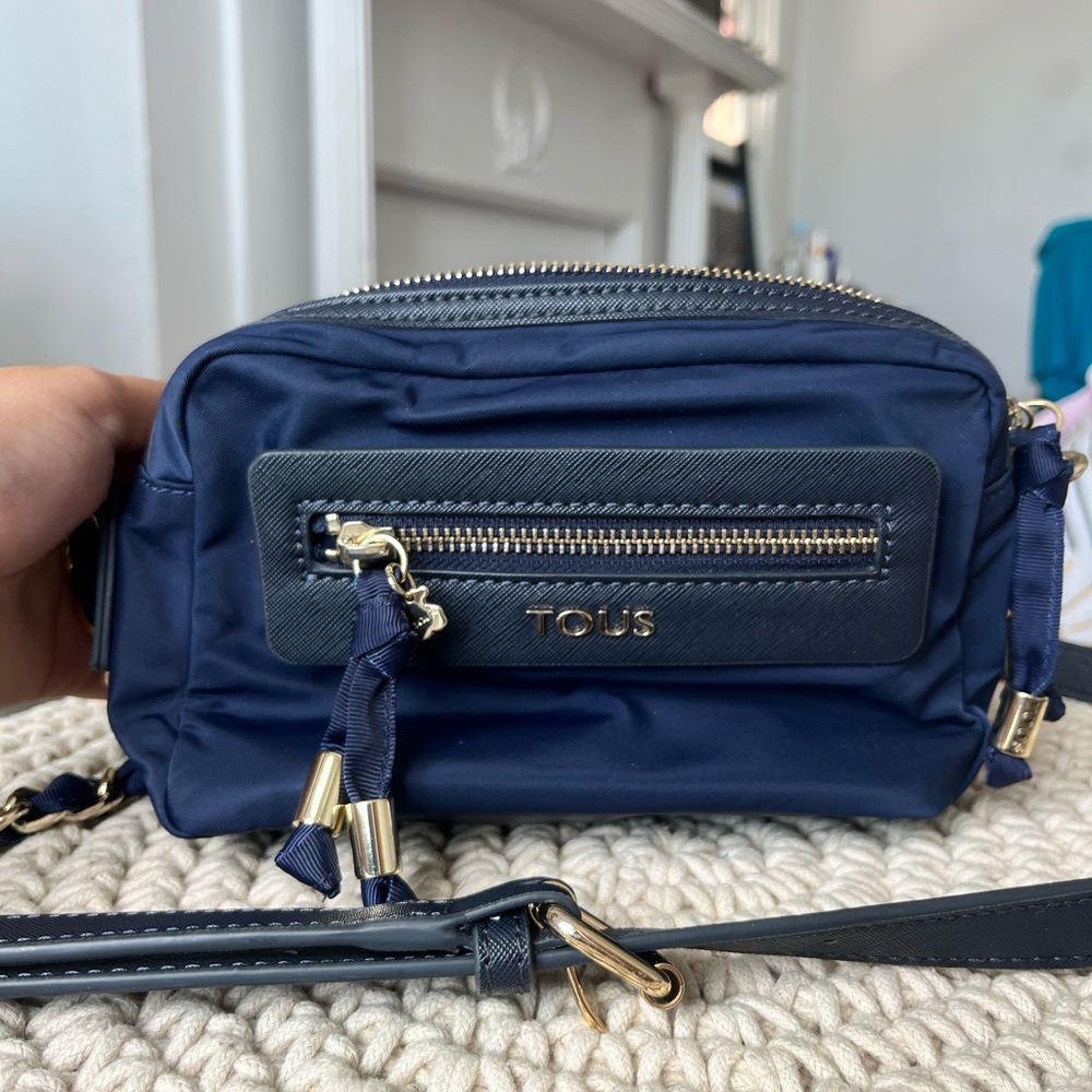 Tous Blue Crossbody Bag With Gold Zipper Details